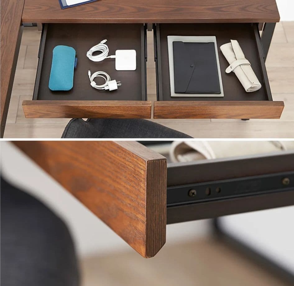 【あき】【美品】L字型木製デスク 引き出し付き