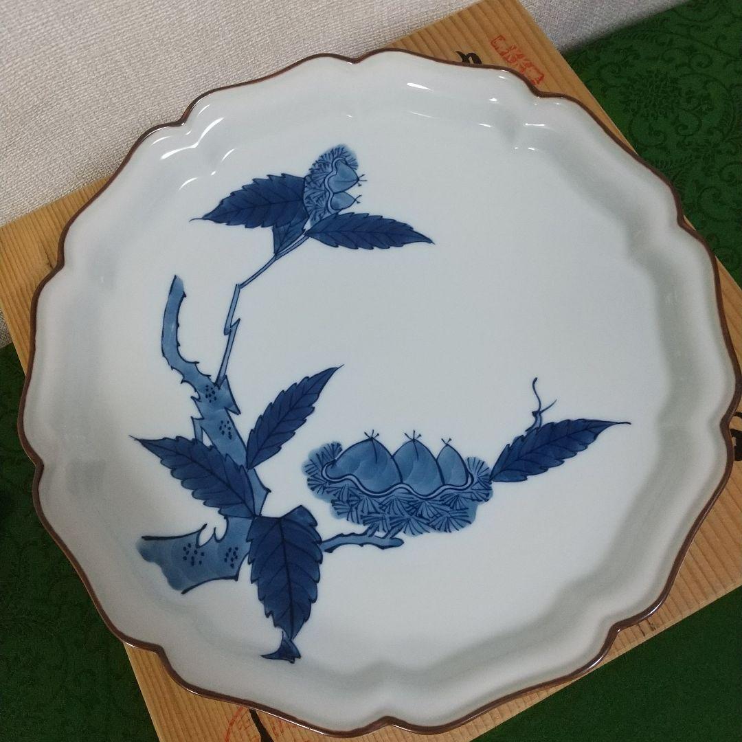 源右衛門⭐️染付栗絵 24cm ミート皿