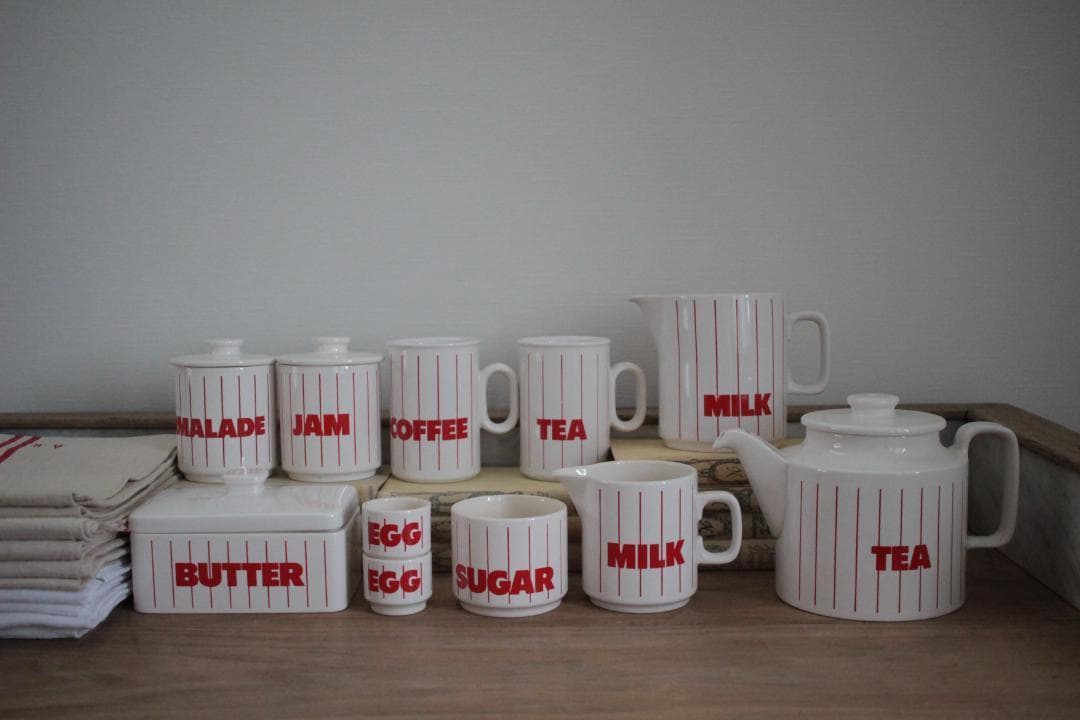 レアHornsea・ホーンジー/ストライプ・赤・蓋付きマーマレード小物入れ