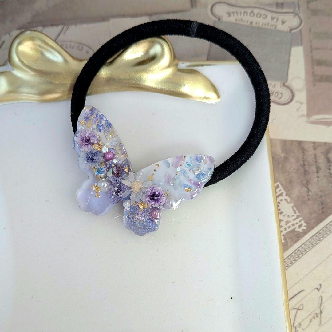 ＃499 紫陽花✴ちょうちょ✴シェル✴レジンヘアゴムキーホルダーブローチ