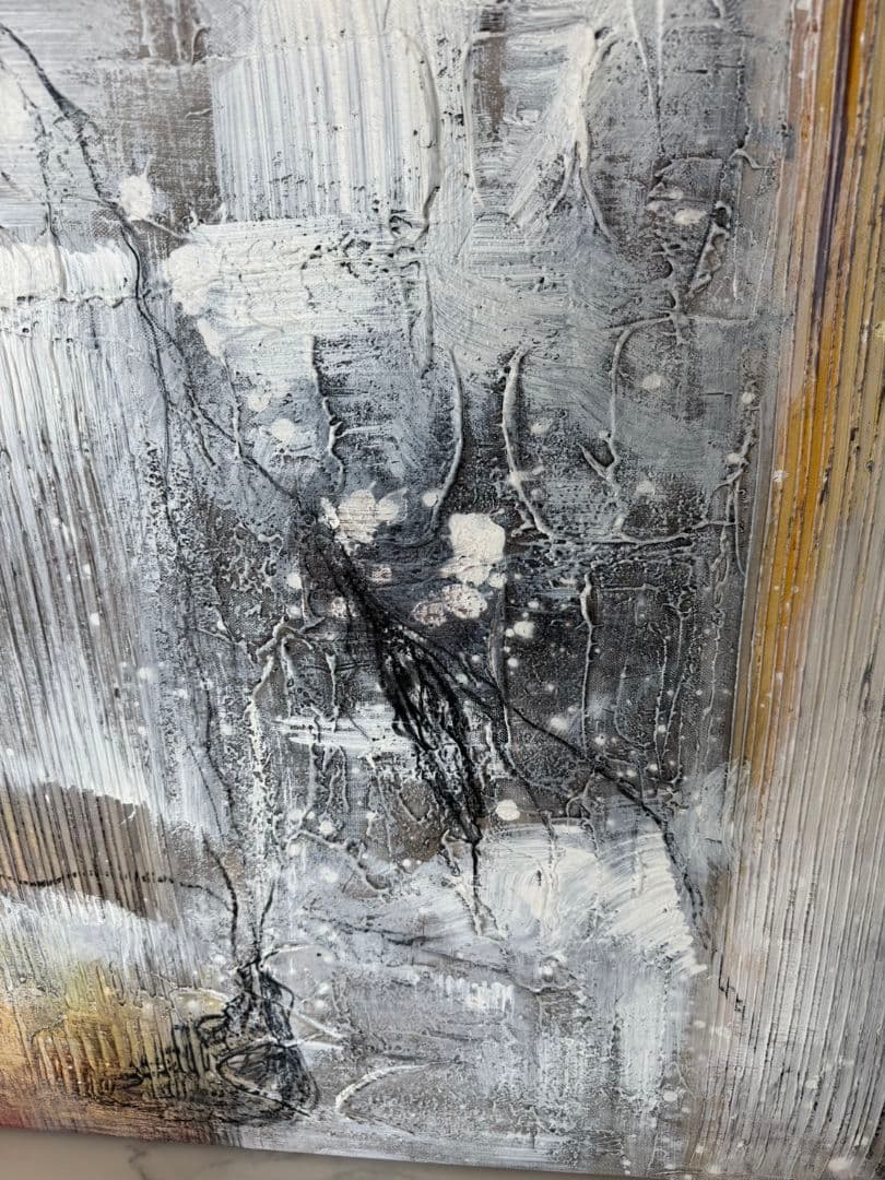 popo　抽象油彩画 グレー オレンジ 大判