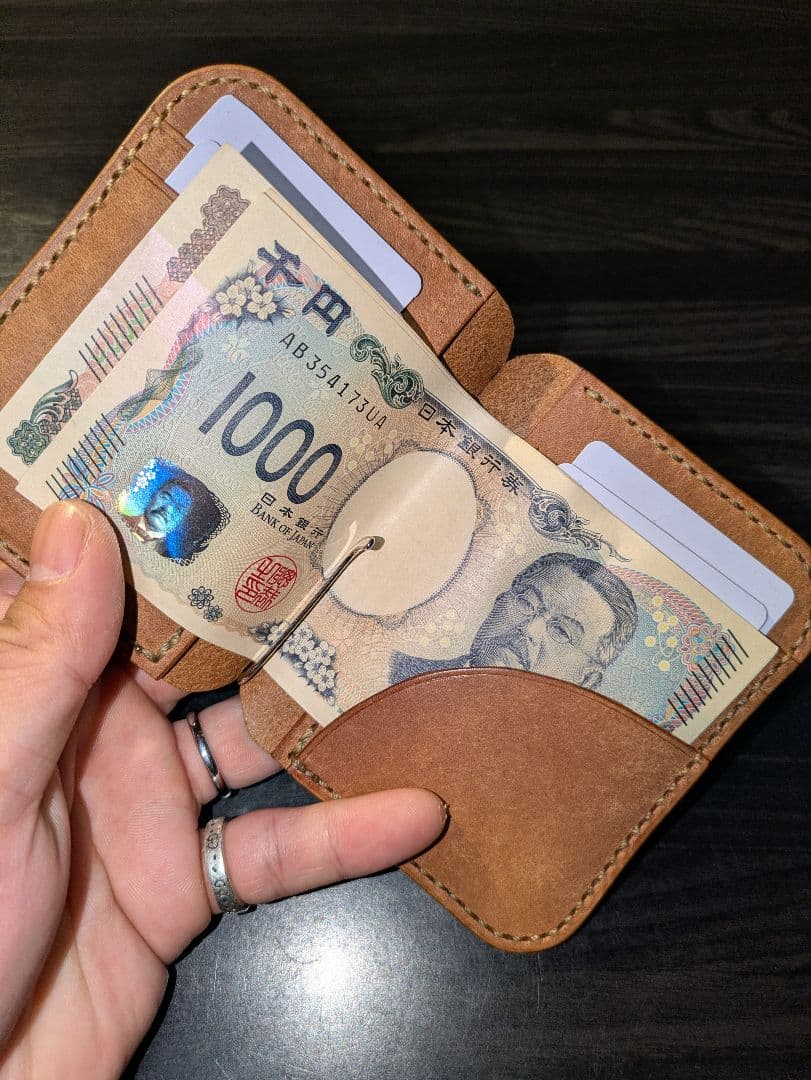 イタリアンレザー マネークリップ式 コンパクトウォレット 革財布 ハンドメイド4