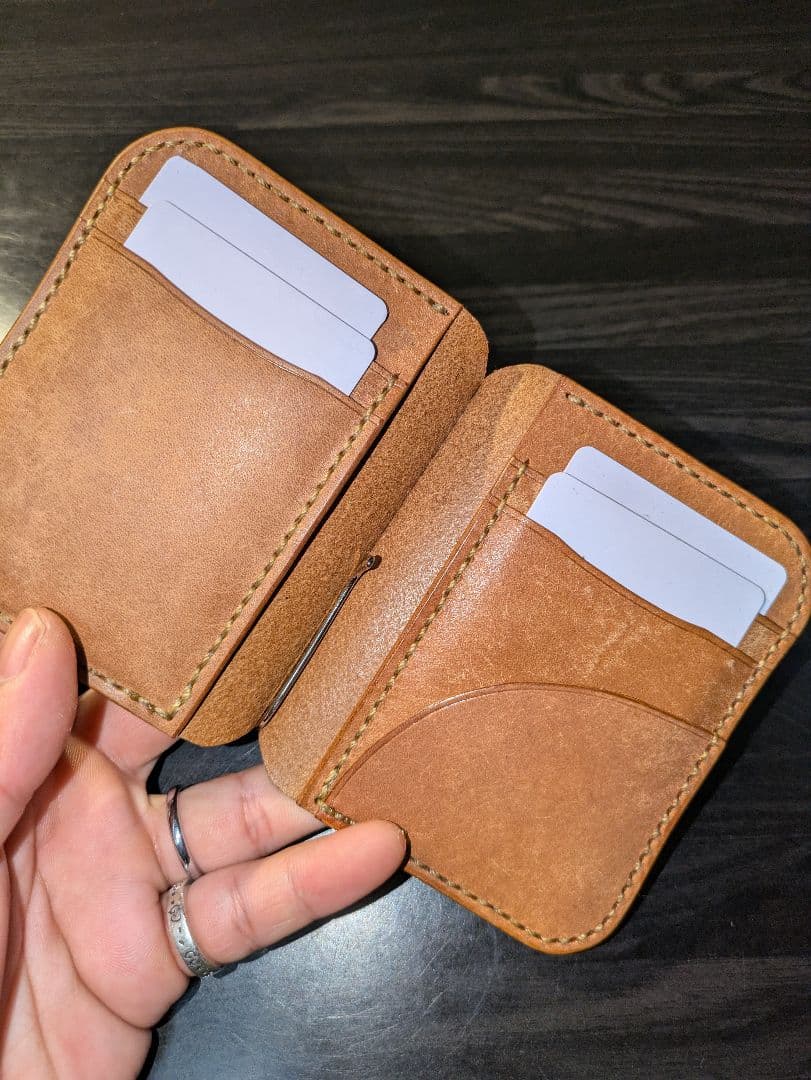 イタリアンレザー マネークリップ式 コンパクトウォレット 革財布 ハンドメイド4