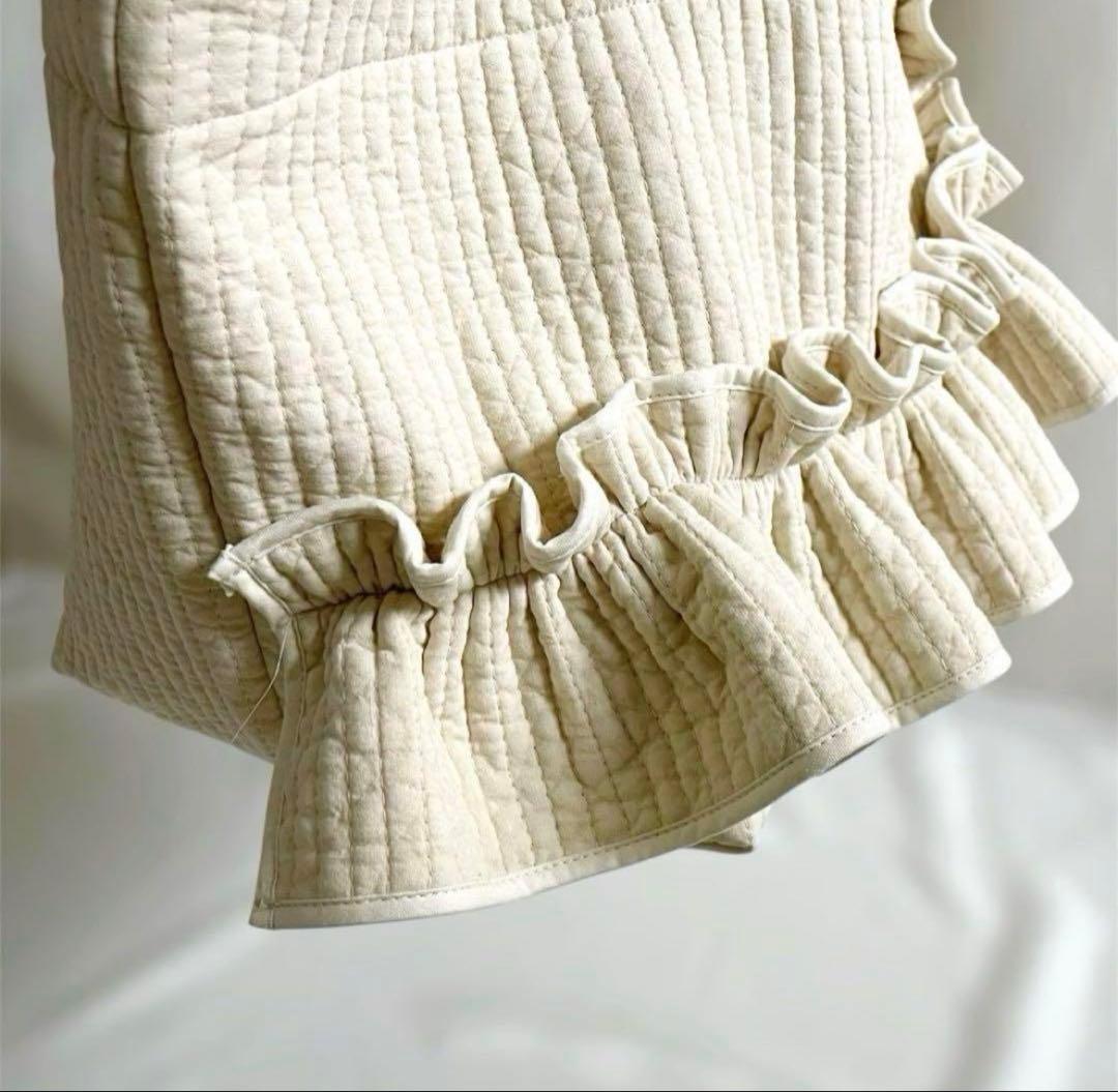 新作♡ヌビバッグ　フリルギャザー　ベージュ　　ダブルハンドル　底板マグネット付き