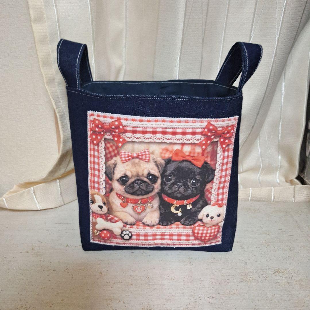 激レアパグパネル生地　ハンドメイド　布バスケット　まちなしバッグ