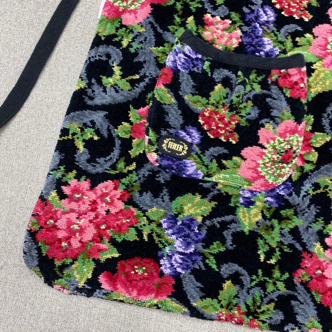 i295◯ FEILERフェイラー エプロン 花柄 ブラック