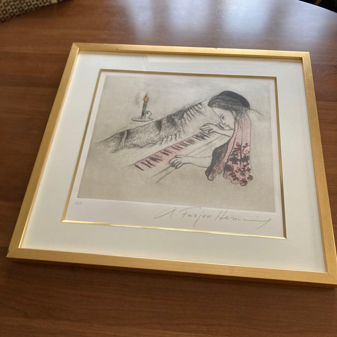 フジコヘミングさんリトグラフ　ピアノ練習・夜に 直筆サイン入り