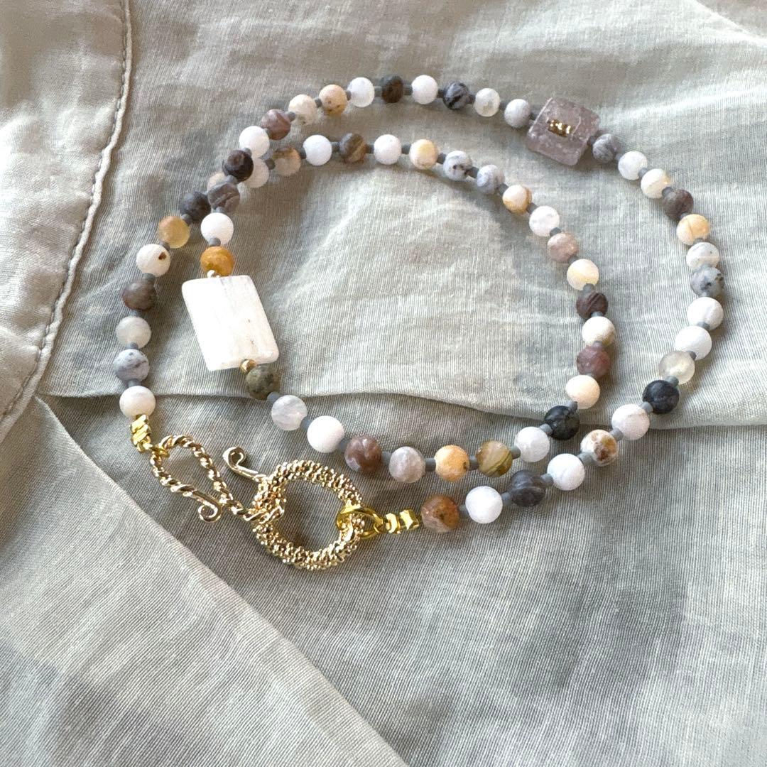 no.91 艶消しバンブーとスコレサイトの花冠クラスプネックレス