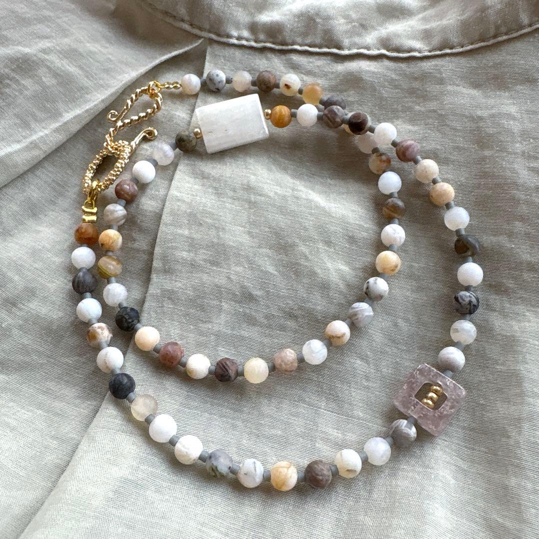 no.91 艶消しバンブーとスコレサイトの花冠クラスプネックレス