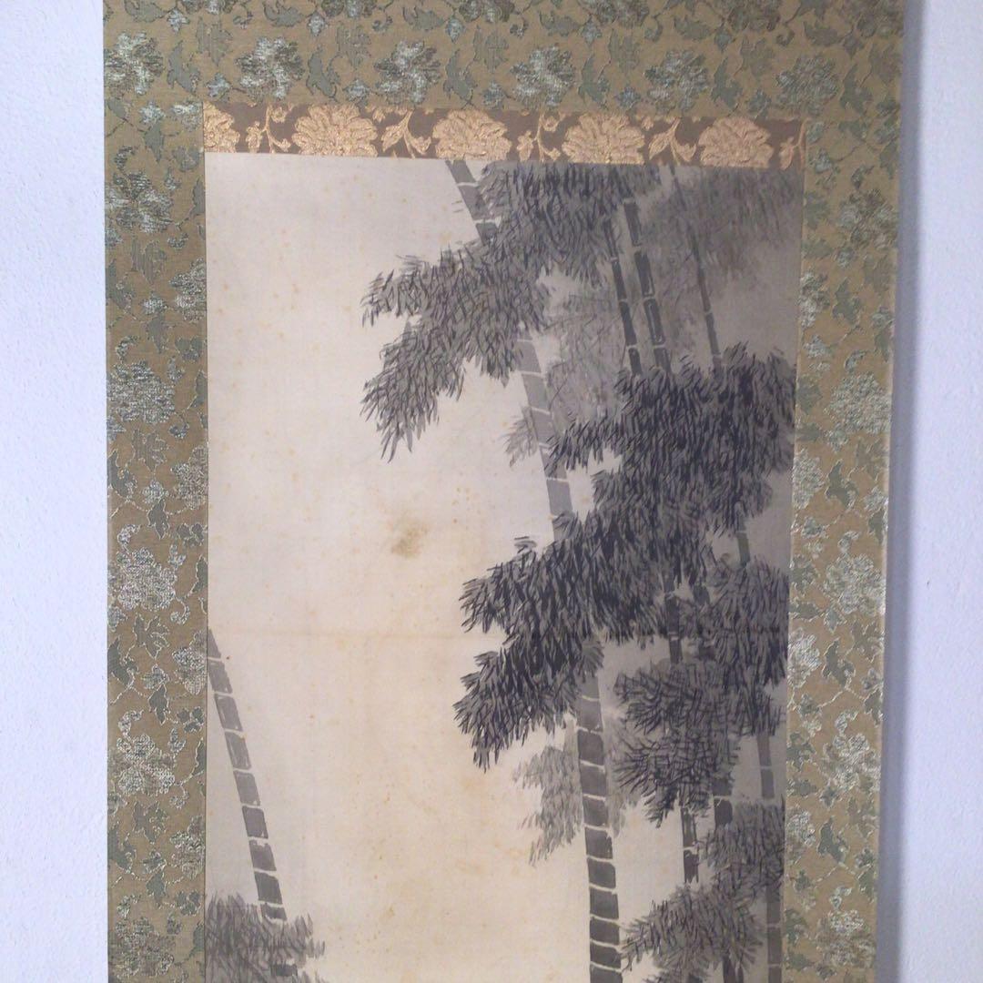 No3456掛軸　田代古崖　竹林七賢人図　着色絹本　合箱　日本画　古画　送料無料
