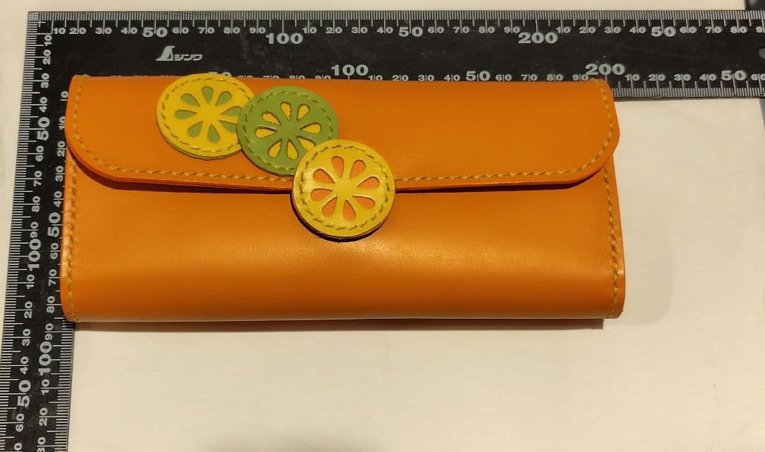長財布　レザークラフト　本革　みかん　オレンジ
