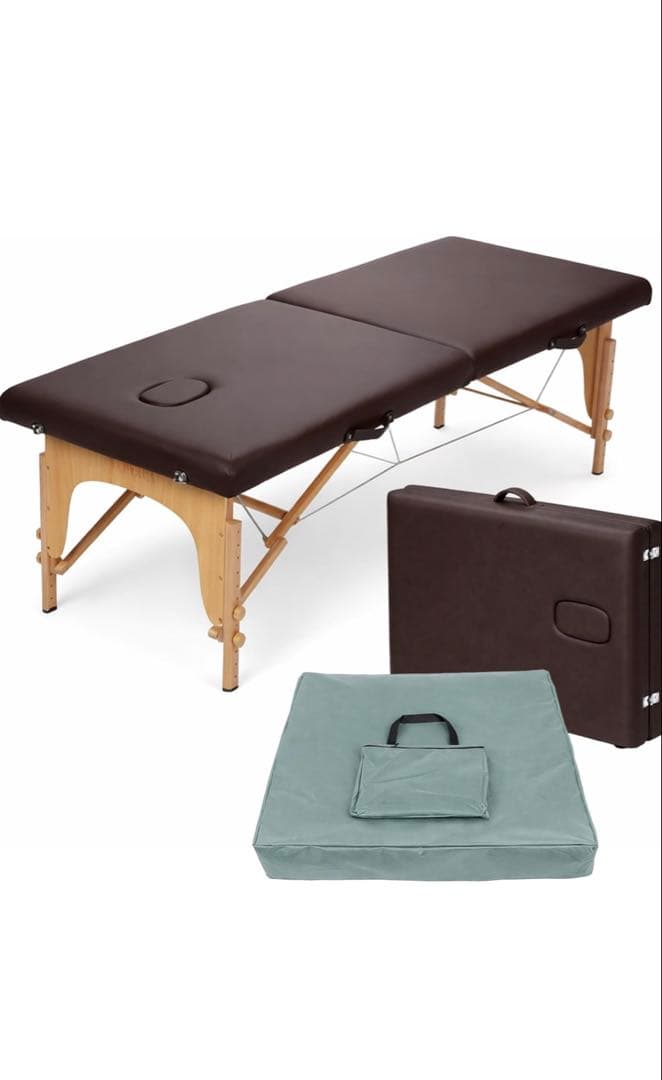 ブラウン 軽量木製折りたたみマッサージベッド(有孔)