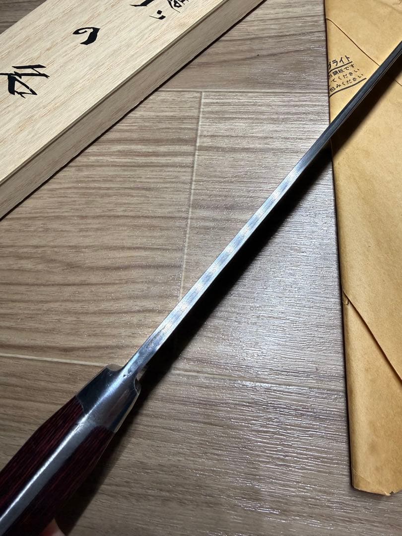刀匠 藤原照康作 江戸造り 幻の名刀 牛刀 包丁K18刻印あり 刃渡り約30cm