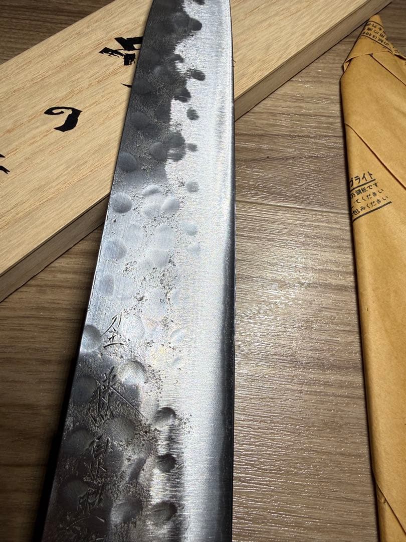 刀匠 藤原照康作 江戸造り 幻の名刀 牛刀 包丁K18刻印あり 刃渡り約30cm
