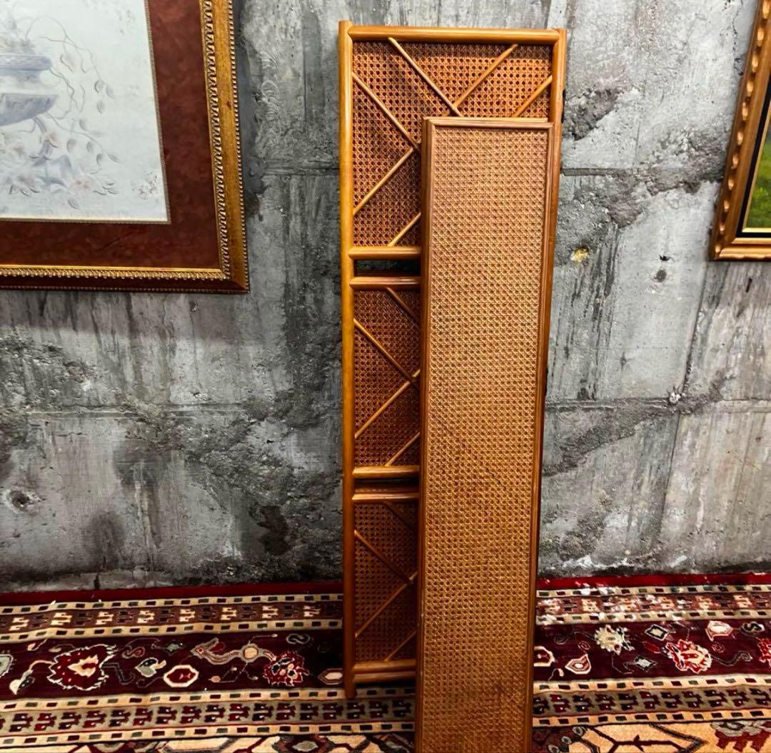 ニッセン エスニック 4連 棚板付き ラタンパーテーション 飾り棚 籐家具 衝立