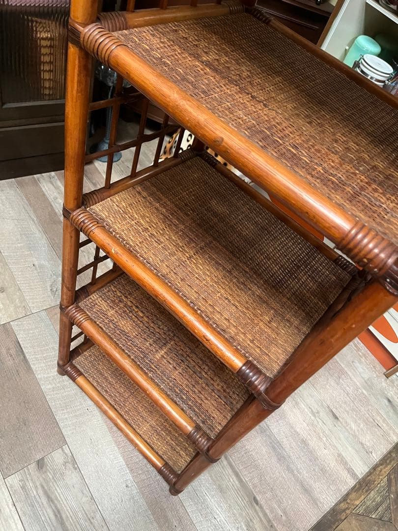 アーチ型 飾り棚 5段 昭和レトロ ラタン 籐棚 インテリア