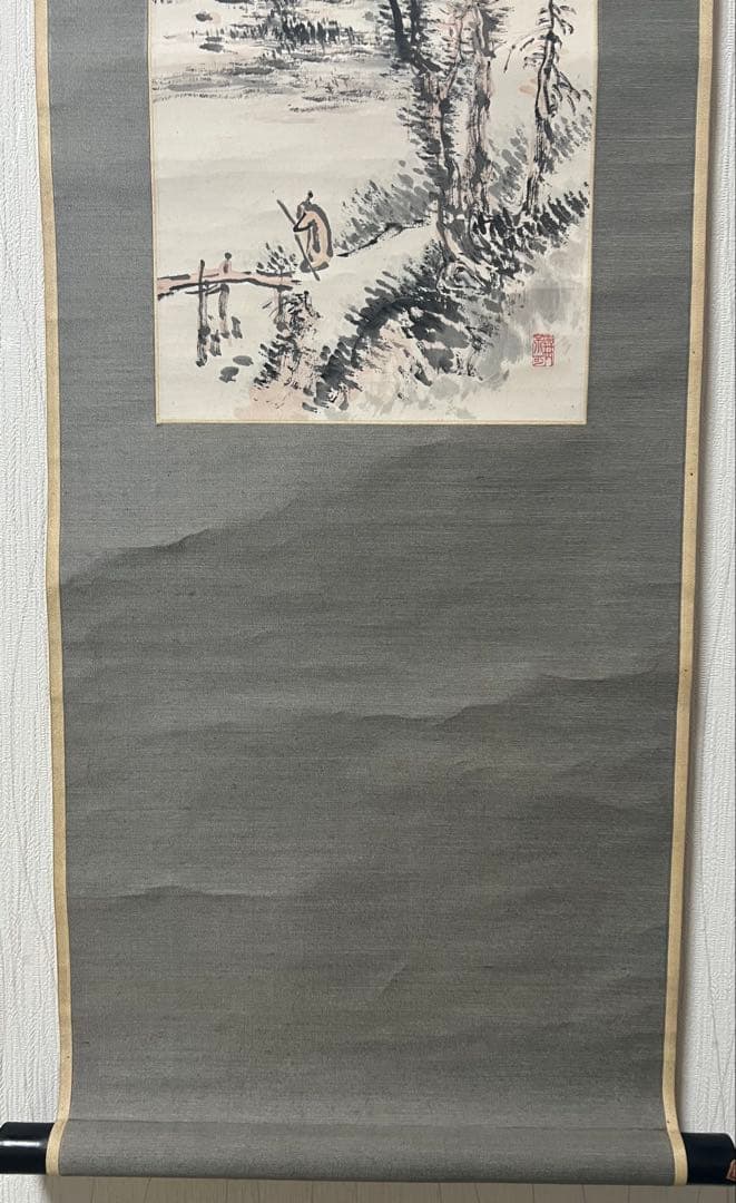 掛け軸　白須心華 ［山水人物図］紙本　木箱　大分県生れ！