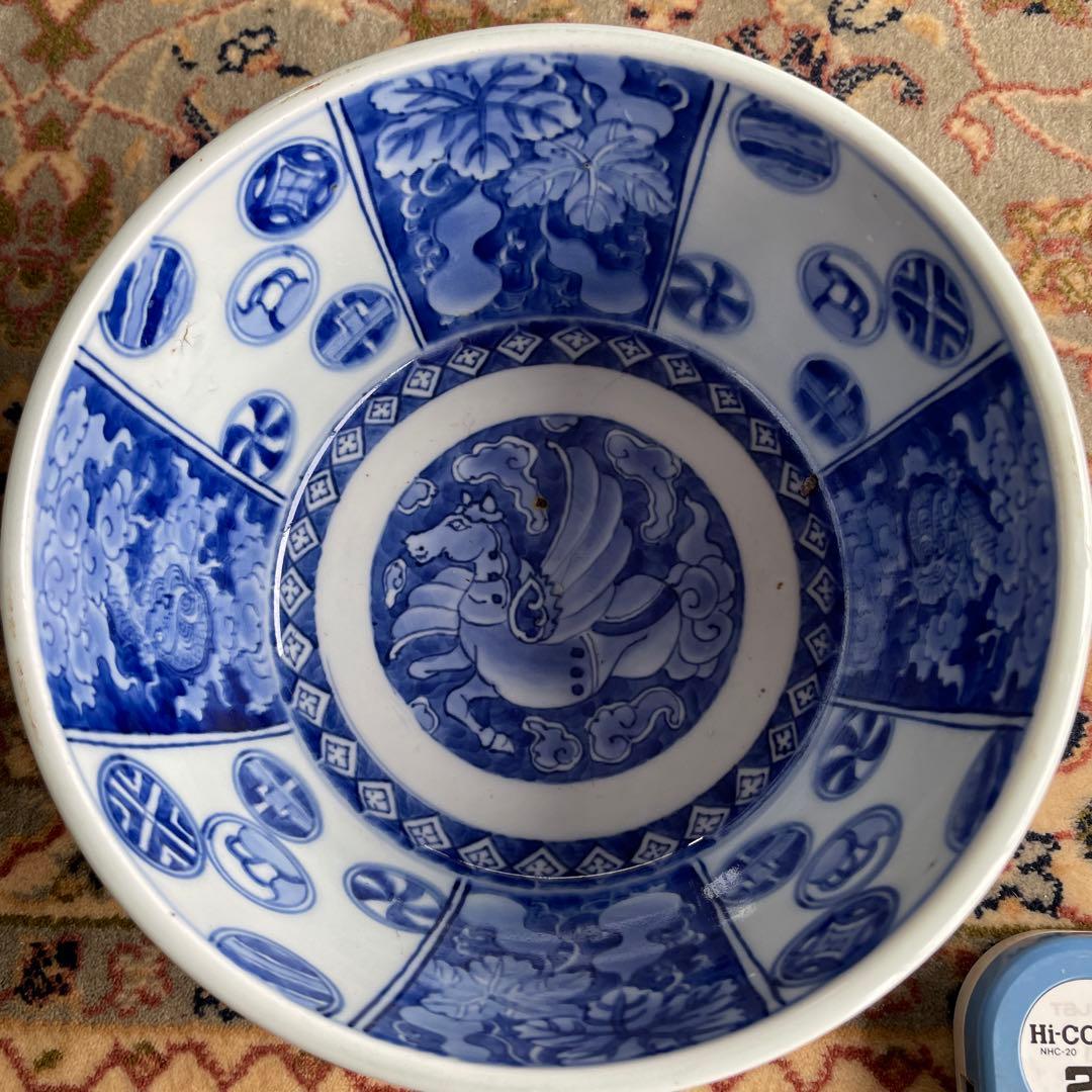 天馬　龍　瓢箪　染付　深鉢