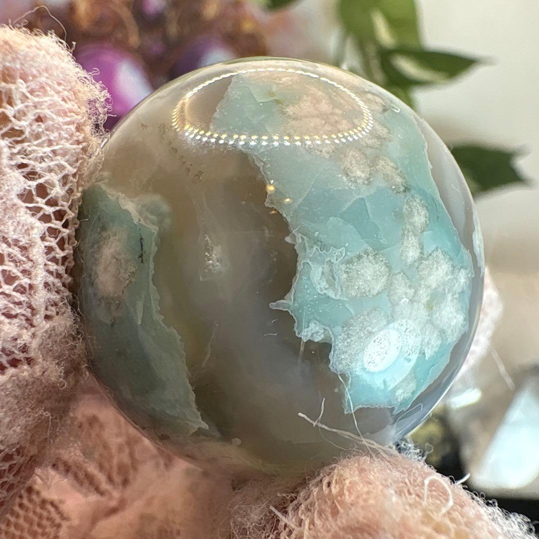 Ruby様レア♡高品質 グリーン桜瑪瑙スフィアNo.1790