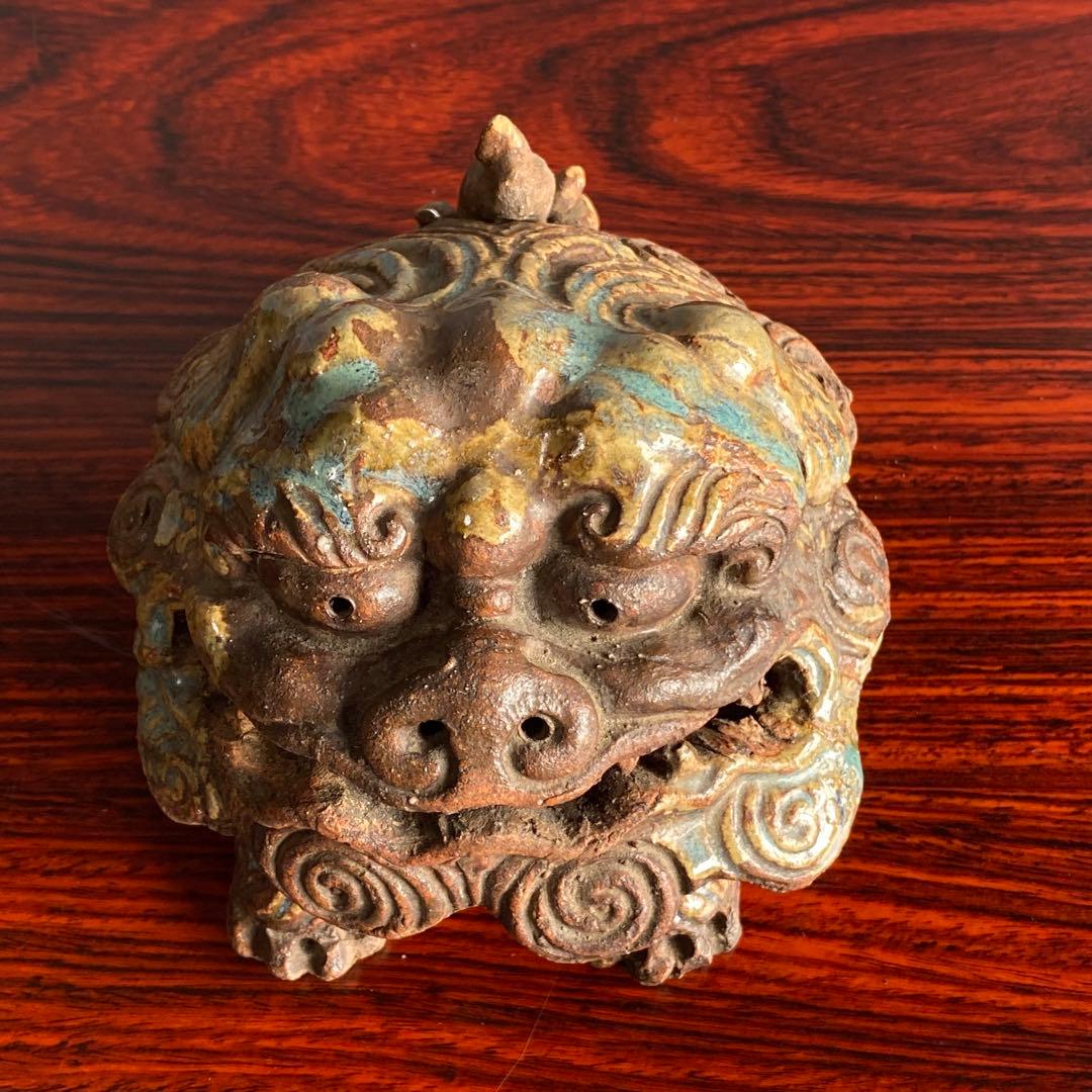 伊賀焼　獅子頭香爐　江戸時代後期　香炉　置物　床飾り