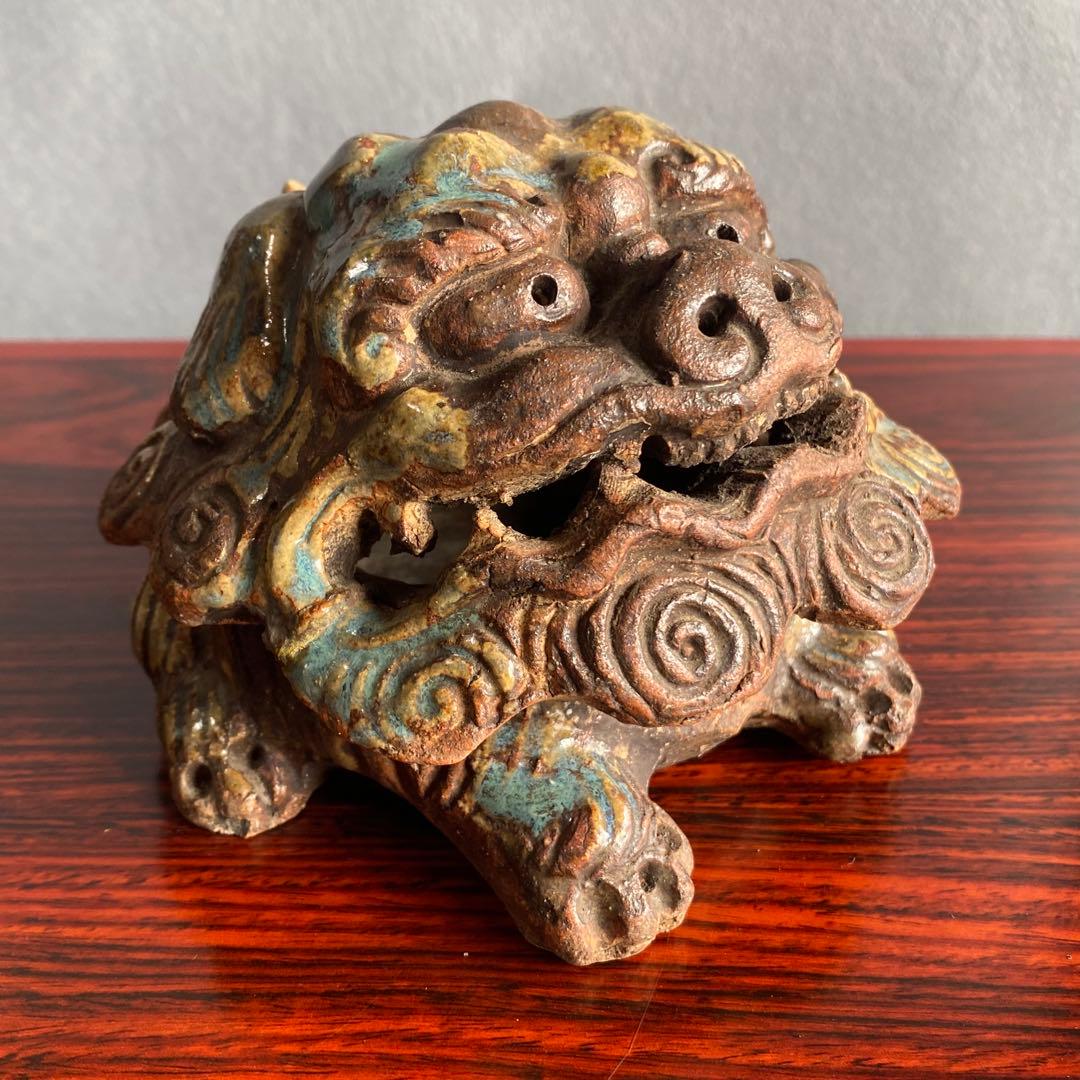 伊賀焼　獅子頭香爐　江戸時代後期　香炉　置物　床飾り