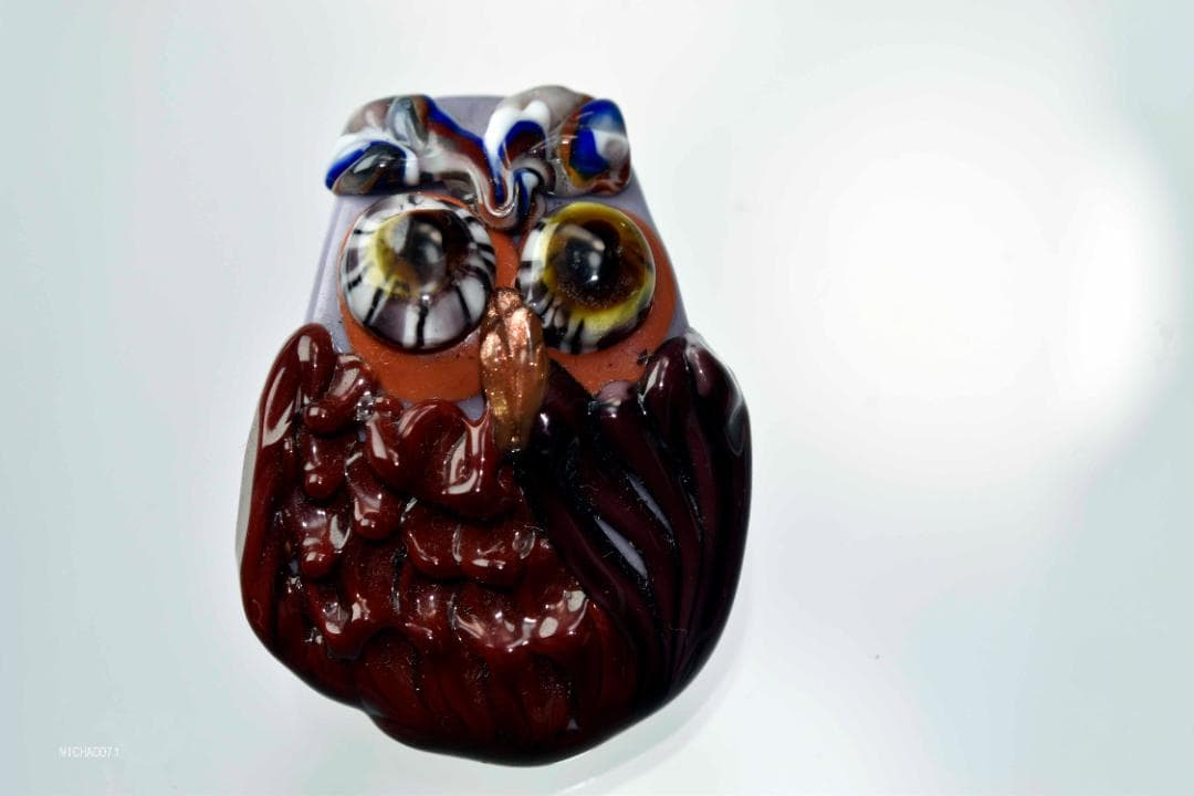 フクロウのトンボ玉 ガラスのジュエリー 12832-451ペンダントトップ作家