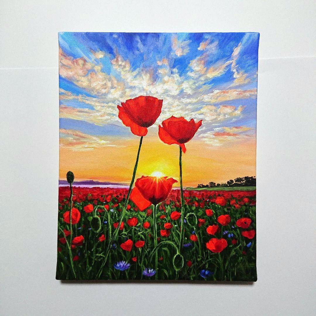 【ポピーの輝き】アクリル画 F3 風景画 絵画
