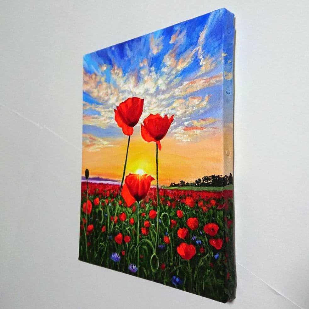 【ポピーの輝き】アクリル画 F3 風景画 絵画