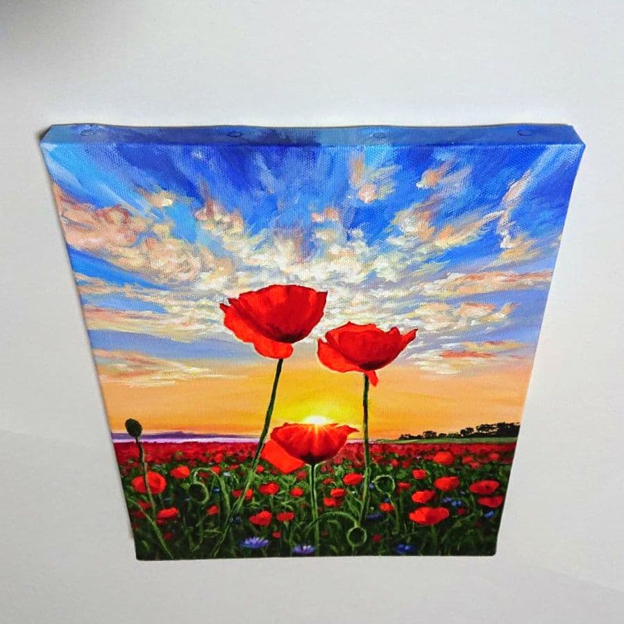 【ポピーの輝き】アクリル画 F3 風景画 絵画