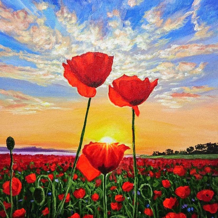 【ポピーの輝き】アクリル画 F3 風景画 絵画