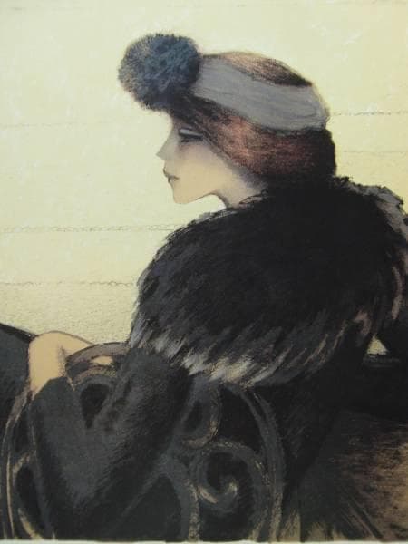 カシニョール、「毛皮の婦人」、希少な大判額装用画集より、新品高級額装付