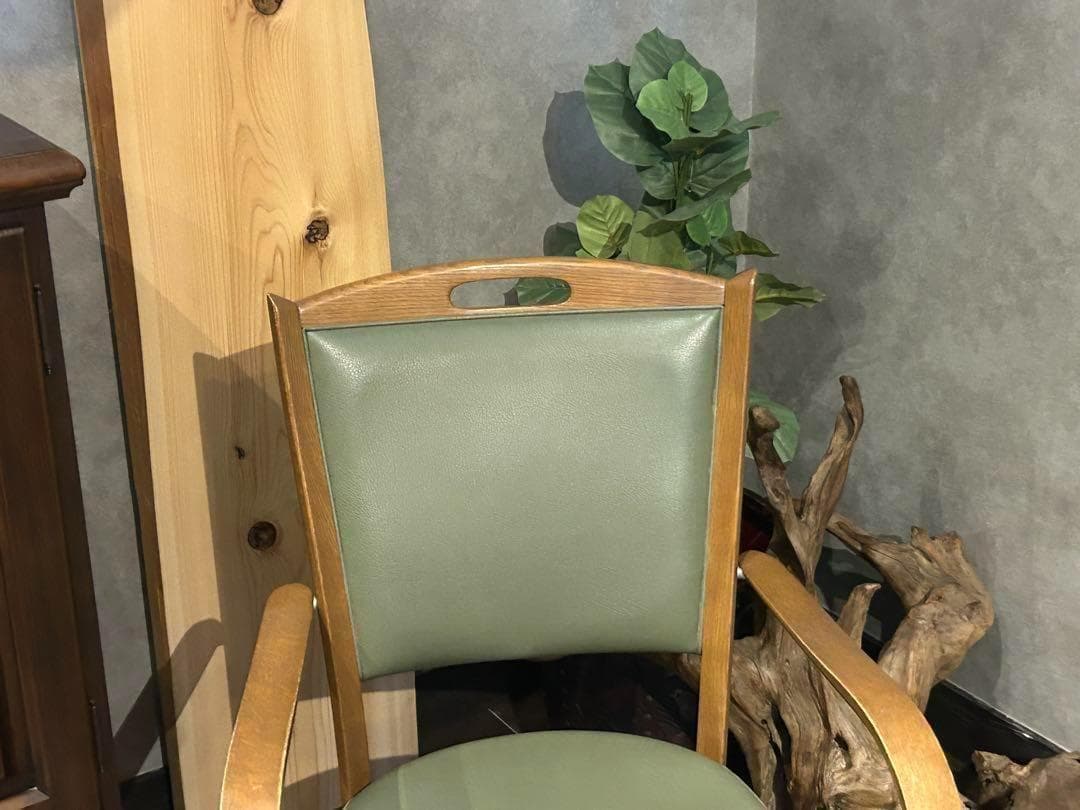 カリモク家具　karimoku アームチェア　グリーンレザー　ヴィンテージ　SZ
