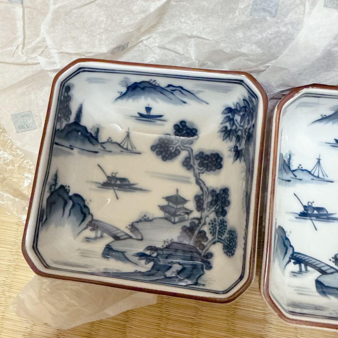 27 未使用 前畑陶器　庫山窯　角鉢　盛鉢 小鉢　染付山水 大皿