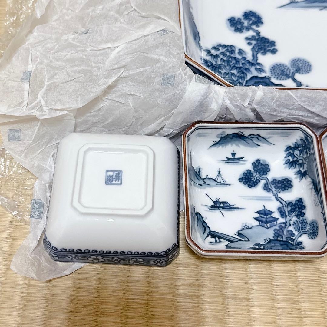 27 未使用 前畑陶器　庫山窯　角鉢　盛鉢 小鉢　染付山水 大皿