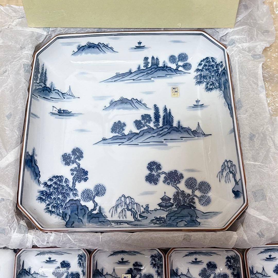 27 未使用 前畑陶器　庫山窯　角鉢　盛鉢 小鉢　染付山水 大皿