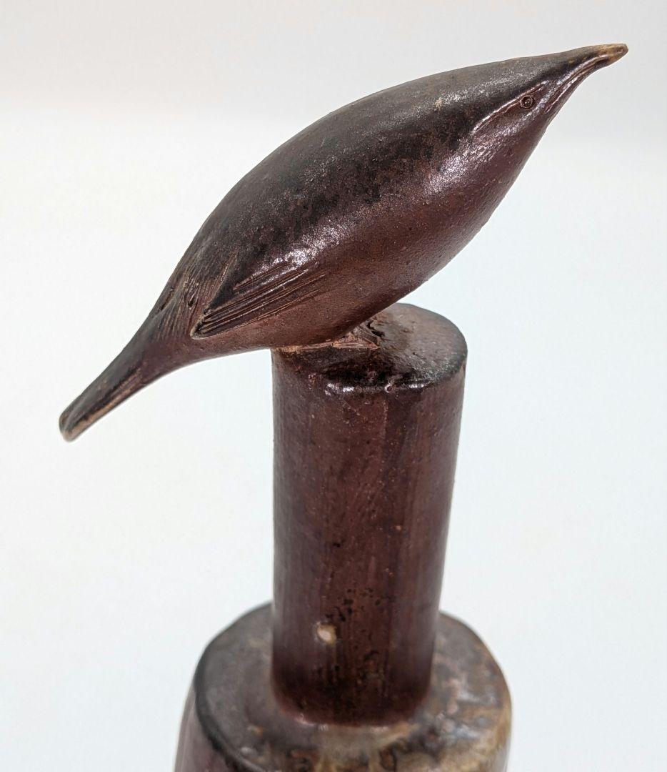 藤原陶臣 備前焼 鶯置物 合箱合布 ウグイス 鳥 トリ bird 細工物 在銘