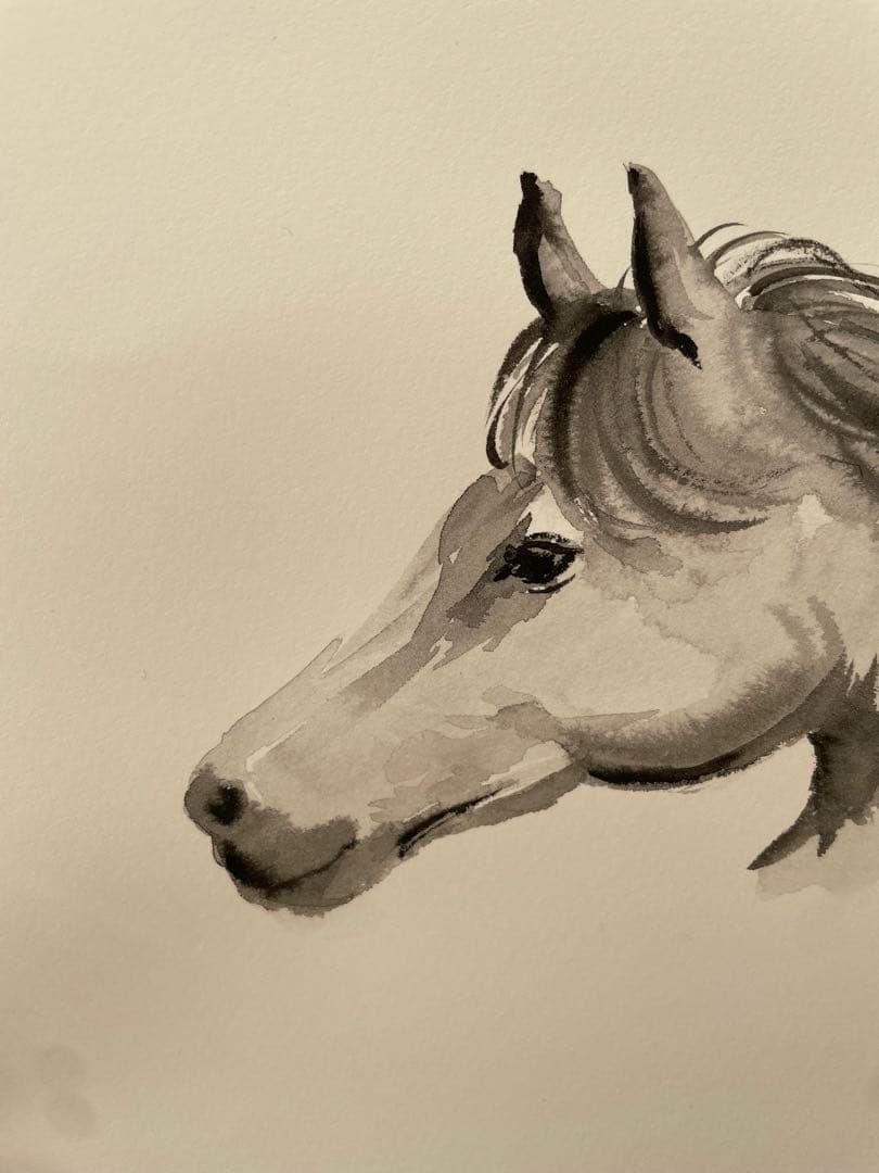 【原画 一点もの】静観_馬 A4サイズ｜墨絵 手描き 水墨画 アート