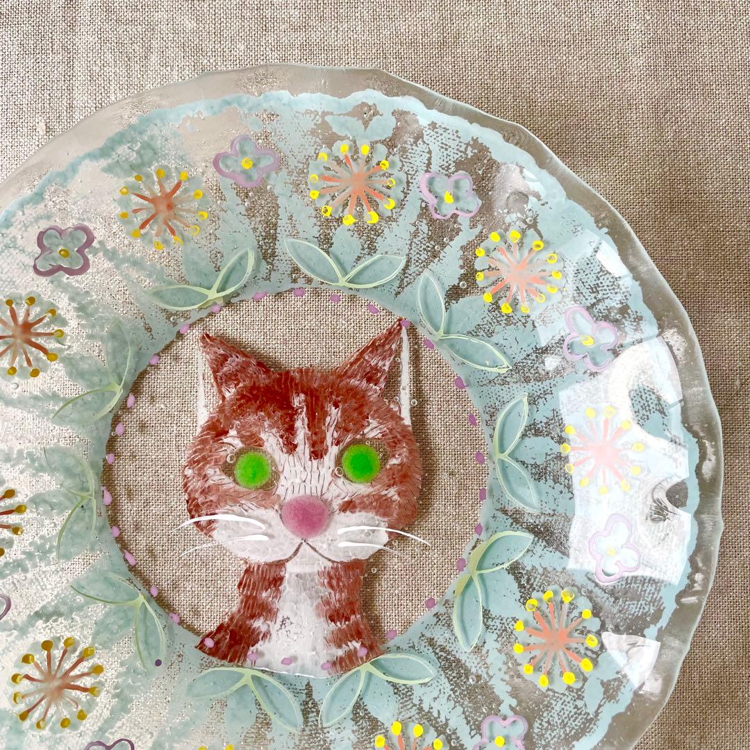 土井朋子 レース 猫 ガラス 丸皿
