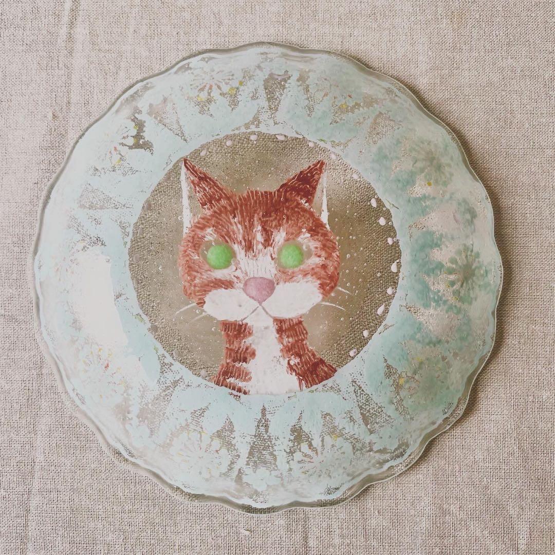 土井朋子 レース 猫 ガラス 丸皿
