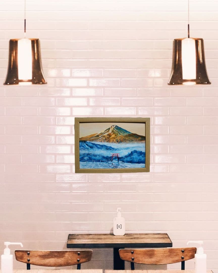 油絵 油彩 油彩画 絵 絵画 【鳥居の夕富士】