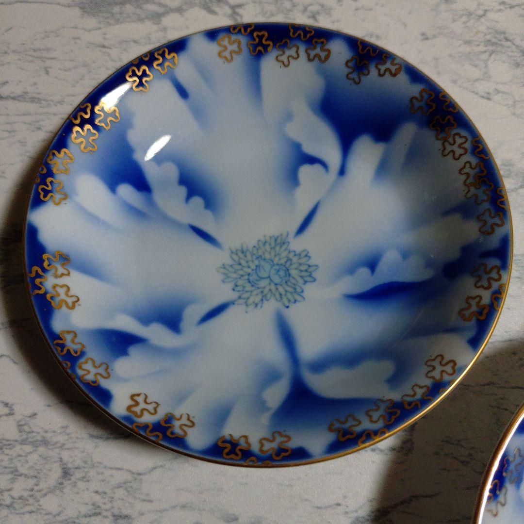 深川製磁 深小皿金ミル牡丹五客揃 新品未使用 杉共箱付