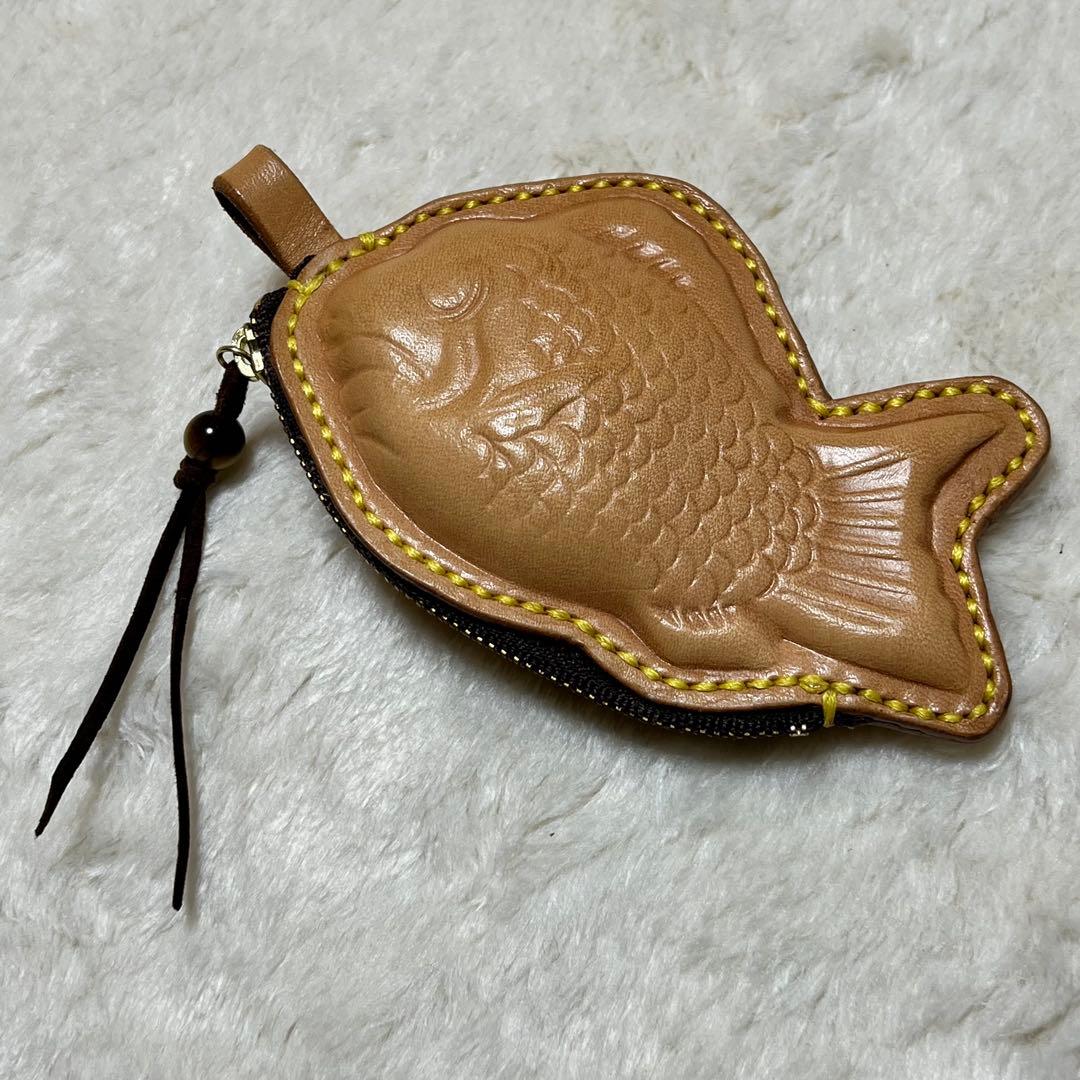 ヌメ革 たい焼き型レザーケース 小物入れ レザーポーチ