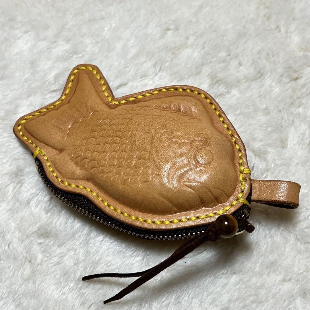 ヌメ革 たい焼き型レザーケース 小物入れ レザーポーチ