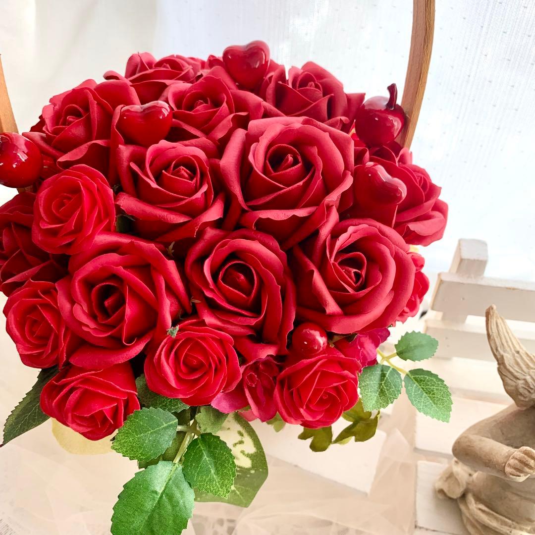 フラワーアレンジメント♡赤薔薇バスケット　♡バレンタインギフト
