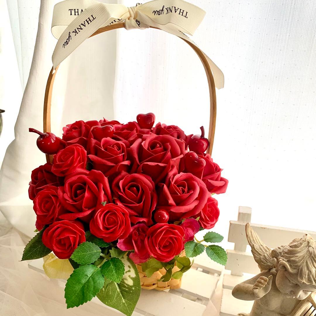 フラワーアレンジメント♡赤薔薇バスケット　♡バレンタインギフト