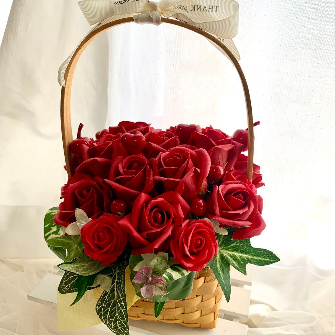 フラワーアレンジメント♡赤薔薇バスケット　♡バレンタインギフト