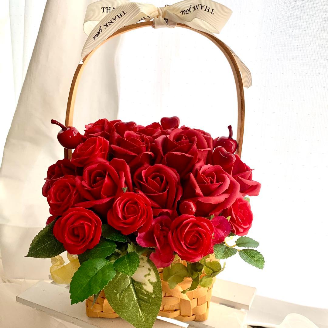 フラワーアレンジメント♡赤薔薇バスケット　♡バレンタインギフト