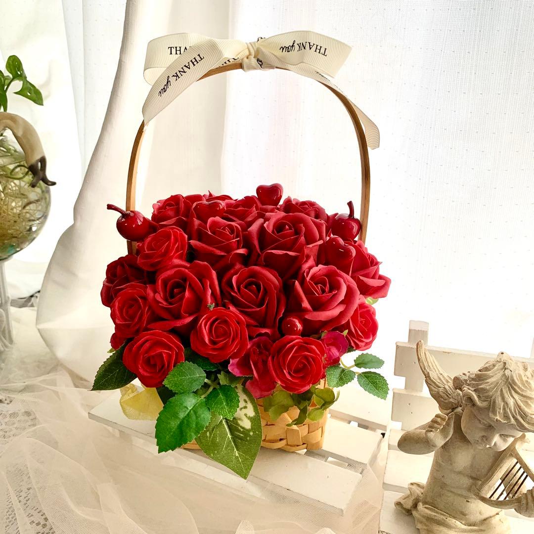 フラワーアレンジメント♡赤薔薇バスケット　♡バレンタインギフト
