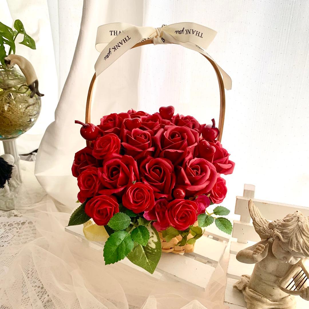 フラワーアレンジメント♡赤薔薇バスケット　♡バレンタインギフト