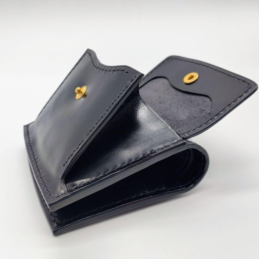 二つ折り財布 本革 ヌメ革 牛革 コンパクトウォレット 黒 ブラック ゲンコウ